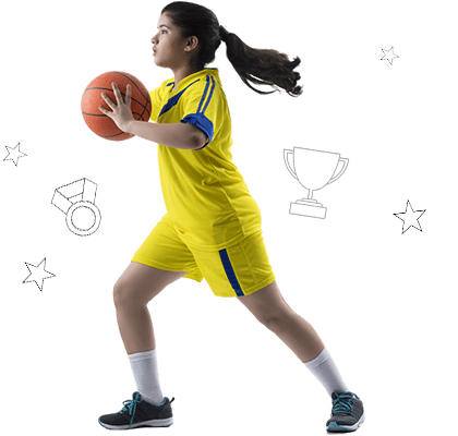 Girl playing with basketball